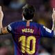 Selebrasi Lionel Messi usai cetak gol untuk Barcelona