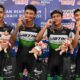 Tim Putra sepatu roda Jawa Timur usai mendapatkan emas di nomor Marathon, Sabtu (2/10/2021)./ Foto: Dipo